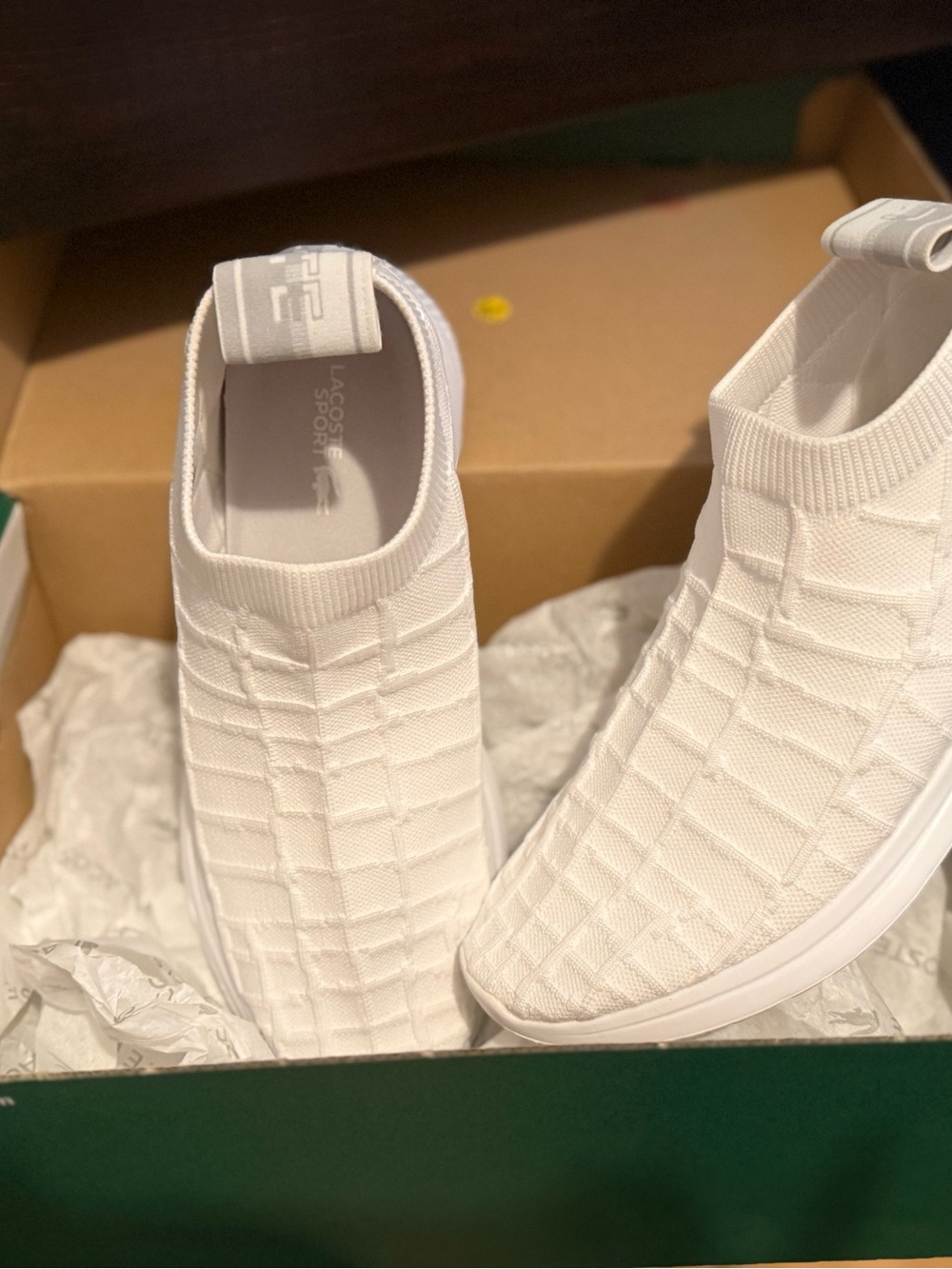 Lacoste White Knit Slip-On Sneakers